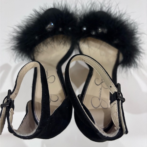 Jessica Simpson Black Feather Pearl Rhinestone Stiletto High Heels Size 7.5 - Picture 11 of 11